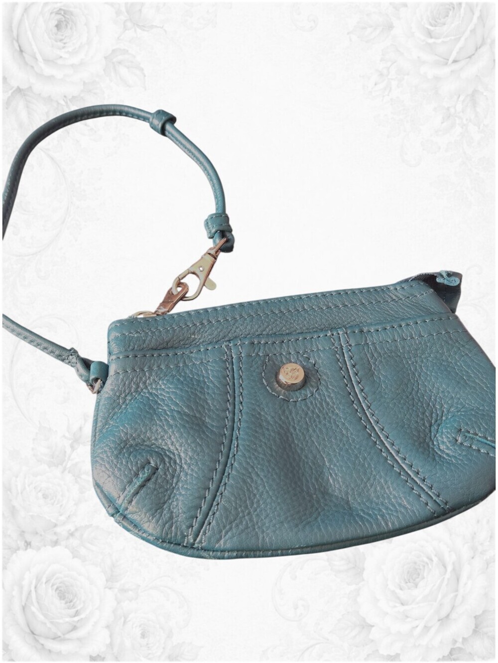 Allison Scott Teal Leather Wristlet Clutch with Silver-Tone Hardware